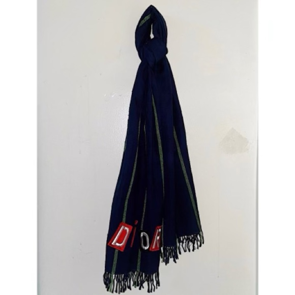 Authentic Dior Rare Galliano Logo Embroidered Pashmina Scarf